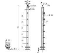 CROSO Poteau préfabriqué pour montage au sol, y compris 6 supports de traverses, acier inoxydable V2A