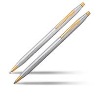 CROSS Classic Century - Parure stylo bille et portemine avec gomme - Rechargeable - Pointe medium - Chrome / plaqué Or 916 / 1000ème - Écrin classique inclus