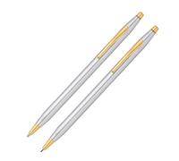 CROSS Classic Century - Parure stylo bille et portemine avec gomme - Rechargeable - Pointe medium - Chrome / plaqué Or 916 / 1000ème - Écrin classique inclus