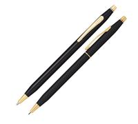 CROSS Classic Century - Parure Stylo bille et portemine - Finition noire satinée / plaqué Or 23 carats - Stylo rechargeable - Écrin classique inclus