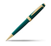 Cross Stylo bille Bailey Light (largeur de trait F, couleur de l'encre : noir, avec emballage cadeau) vernis vert avec fixations dorées