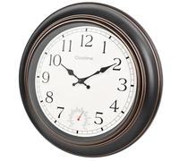 Crosstime Grande horloge d'extérieur étanche 45,7 cm - Horloge murale rétro d'intérieur et d'extérieur avec thermomètre pour terrasse, piscine, jardin, salon, décoration bronze