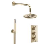 Crosswater MPRO Ensemble de douche pluie encastré - douche principale 20cm - 2 fonctions - 3 boutons - bras mural 33cm - douchette à main 1 fonction - laiton brossé GTLPRO2000F