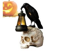 Crow Statue - Resin Gothic Raven Sculpture, Halloween Skull Bird Figurine Collectible Home Decor | Spooky Garden Ornament For Porch, Patio, Lawn, Party Decorations, Indoor Outdoor Halloween Display Us
