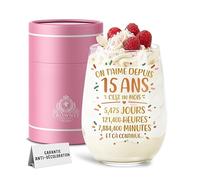 CROWNLY CRYSTAL Verre Personnalisé 15 Ans Cadeau Ado 15 An Fille Garçon Gobelet Cristal Anniversaire On T'aime Depuis 15 Ans Coffret Cadeau Rose