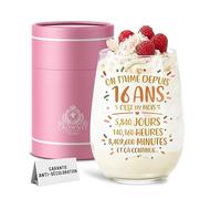 CROWNLY CRYSTAL Verre Personnalisé 16 Ans Cadeau Fille 16 An Adolescente Gobelet Cristal Anniversaire On T'aime Depuis 16 Ans Coffret Cadeau Rose