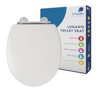 Croydex Flexi-Fix Kielder Siège de Toilette Universel à adhérence renforcée, Bois Dense, Blanc, 43 x 36.8 x 6 cm