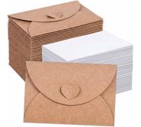 Crtiin Lot de 200 mini enveloppes avec fermoir en forme de cœur, mini enveloppes en papier kraft mignonnes pour cartes cadeaux, cartes vierges pour mariages, cartes de vœux, remise de diplôme, 10,4 x