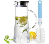 Cruche à eau en verre, 1,5 l, avec couvercle, verre borosilicaté, cruche à eau avec anse, carafe à eau