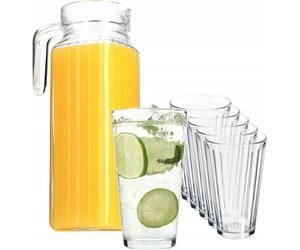 Cruche avec 6 verres - Set de service - Cruche de 1,1 l - Verres de 360 ml - Pour l'eau et les jus - Set de 7 pièces
