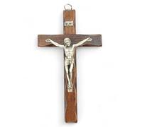 Crucifix mural en bois avec Christ plaqué argent 999, fabriqué en Ombrie, Italie (17 x 9,5 cm)