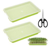 Crunier 2 Plateaux de Germination pour cresson, avec 1 cisaille à Gazon | plateau pour herbe à chat, hydroponie, germoir pour jardin, maison ou bureau, 21,5 x 13,7 cm