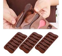 Cryfokt Ensemble de Moules de Cuisson Antiadhésifs en Silicone, 3 Pièces, Design de Cuillère Mignon pour Gâteaux et Chocolats DIY, Couleur café 21x11cm