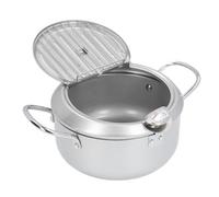 Cryfokt Marmite à Frire au Design Japonais, avec Doubles Poignées et Jauge de Température D'huile, pour la Cuisine Familiale, Fer Durable (SILVER)