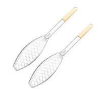 Cryfokt Paquet de 2 Paniers à Gril avec Poignée en Bois pour Barbecue | Panier à Poisson, Grille de Barbecue pour Fruits de Mer et Légumes, Grille Pliante en Acier au Carbone, Conception de