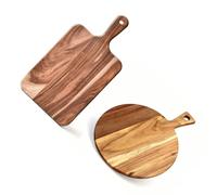 Cryfokt Plateau de Service en Bois, 2 Pièces Rond Rectangle avec Poignées