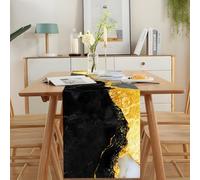 CRYSLOVE Chemin de Table Printemps - Nappe rectangulaire Lavable en Machine pour Décoration de Table de Cuisine et Salle à Manger (Marbre Noir & Or Luxe, 180×40)