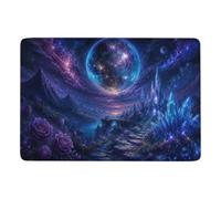 Crystal landscape with roses and moon Tapis à Poils Courts 150 x 100 cm | Tapis 150 x 100 cm pour le quotidien, avec entretien facile à la main; près du lit ou du canapé