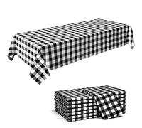Crystal Lemon Lot de 8 housses de pique-nique en vinyle noir et blanc - Tissu imperméable à carreaux en plastique pour tables d'extérieur, camping et événements