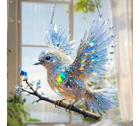 Crystal Skys Bluebird Décoration D'art Teinté, Kit De Peinture Diamant En Forme De Colibri Inspiré Du Cristals, Oiseaux Plats 2D En Acrylique À Suspendre, Double Face Inspirée Du Vitrail Pour Fenêtre