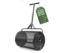 Crystals Rouleau d'épandeur de compost de 61 cm - 70 L - Tambour en maille d'acier robuste pour terre supérieure, sable, fumier et engrais, épandeur de compost pour pelouse et sol