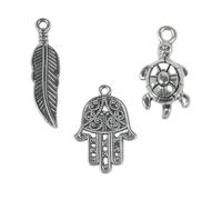 Crystu Lot de 3 breloques à suspendre en métal mélangé et pendentifs (couleur : argent), petit, pierre, agate