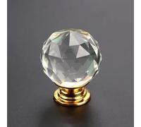 CSHWXY 20 mm, 30 mm, 40 mm, 50 mm, boule de cristal, boutons en verre transparent, pour placard, tiroir, cuisine, armoire, armoire, matériel, base dorée, diamètre 30 mm