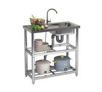 CStern Évier Extérieur Inox sur Pied avec Robinet pour Jardin Garage | Facile à Entretenir, Résistant à l'Usure, Évier Profond, Coins Incurvés, pour Cuisine, Camping, Hôtel, Buanderie
