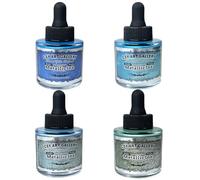 CSY art gallery Encre acrylique métallique - Peinture pour loisirs créatifs - Encres pour calligraphie, paillettes - Peinture à dessin nacré bleu glacial Liquid Gold avec compte-gouttes, 29.5 ml - 1