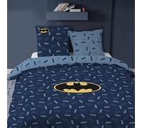 CTI Batman Iconic Parure de Lit 220x240 cm | 100% Coton | Oeko-TEX | Housse de Couette 1 ou 2 Personnes 220x240 cm + 2 Taies d'oreiller 63x63 cm Imprimées Réversibles | Bleu Nuit
