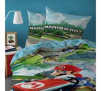 CTI Mario UP Side Down Parure de Lit Enfant 140x200 cm | 100% Coton | Oeko-TEX | Housse de Couette Enfant 1 Personne 140x200 cm + 1 Taie d'oreiller 63x63 cm Imprimées Réversibles | Bleu