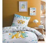 CTI Parure de lit imprimée 100% Coton, Disney Home Le Roi Lion Simba 140x200 cm 47641 Blanc/Jaune