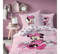 CTI Parure de lit imprimée 100% Coton, Disney Home Minnie Shopping 140 x 200 cm + 63 x 63 cm Rose