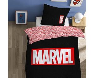 CTI Parure de lit imprimée 100% Coton, Marvel Home Identity 140x200 cm 47654 Noir/Rouge