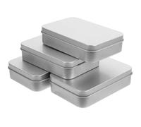CTIRCHIU Boîtes en Fer-blanc Rectangulaires 4 Pcs, Boîte Métallique Vide Argentée, Emballage Présent Solide et Étanche, Rangement Papeterie et Bonbons, Coffret Présent Pratique