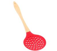 CTIRCHIU Écumoire en Silicone Résistante la Chaleur Manche Ergonomique en Bois Rouge, Cuillère à Trous Cuisine à Domicile et Restaurant Plusieurs styles