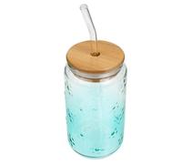 CTIRCHIU Gobelet à Café en Verre Vert 350ml Couvercle Anti-fuite et Paille, Tasse en Verre et Bambou de Canette, Travail ou L'école