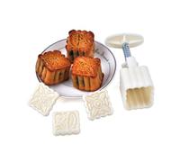 CTIRCHIU Moule à Gâteaux de Lune en Plastique 16 Pièces Rond et Carré 50-100g Poignée à Ressort pour Décoration et Fabrication de Desserts Variés