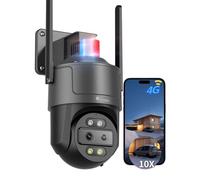 Ctronics 2.5K 4G LTE Caméra de Surveillance Extérieure à Double Objectif Zoom Hybride 10X, Suivi Auto, Vision Nocturne Couleur 30m, Rouge/Bleue, PC/App, NVR/FTP, Cloud/Carte TF 128Go, Murale & Plafond