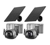 Ctronics 2K Caméra de surveillance solaire WiFi, Lot de 2, Détection humaine PIR, Vision Nocturne Couleur, Audio Bidirectionnel
