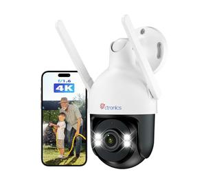 Ctronics 4K 8MP Camera Surveillance WiFi Exterieure, Métal Caméra IP Détection Humaine/Véhicule/Animal Suivi Auto, 2.4/5GHz WiFi, FTP/NVR, Vision Nocturne Couleur 4K, 256GB TF/Cloud/PC, IP66