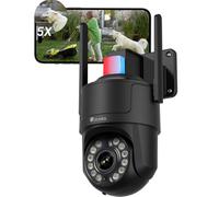 Ctronics 4K Caméra Surveillance Extérieure avec Zoom Optique 5X, Vision Nocturne Couleur/IR Starlight 50m, Suivi Auto, Lumière Rouge-Bleue & Sirène, WiFi 5G/2,4G, App/PC, TF 256Go/FTP/NAS