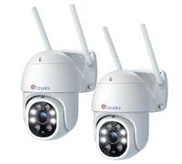 Ctronics Caméra Surveillance WiFi Extérieure 2K PTZ Blanc 2 PCS | Vision Nocturne Couleur 30M, Détection Humaine, Suivi Automatique 355° 90°, Audio Bidirectionnel, IP66 Étanche Slot Carte TF