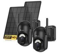 Ctronics Lot de 2 Caméra Surveillance Extérieur Solaire 360°PTZ Caméra 2K Vision Nocturne PIR Détection 30M G