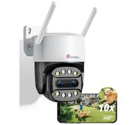 Ctronics Zoom Hybride 10X Caméra de Surveillance Extérieure 2,5K et Double Objectif, Caméra PTZ WiFi 4MP, Détection Humain/Véhicule, Suivi Auto, Vision Nocturne Couleur, Audio Bidirectionnel, IP66