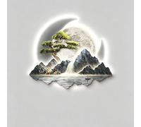 CTSSWMWY Décoration murale 3D à LED, sculpture en relief de paysage de | Porcelaine cristal de luxe, télécommande et branchement alimentés pour couloir, salon et bureau (F, 114 x 99 cm)