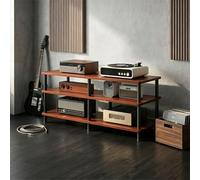 CTSSWMWY Meuble HiFi, Support Audio Ouvert à 1/2/3/4 Niveaux Double Module avec Cadre métallique et tablettes en Bois pour Salon, cinéma Maison et Studio d’Enregistrement