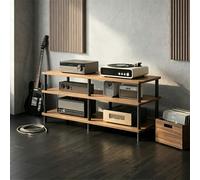 CTSSWMWY Meuble HiFi, Support Audio Ouvert à 1/2/3/4 Niveaux Double Module avec Cadre métallique et tablettes en Bois pour Salon, cinéma Maison et Studio d’Enregistrement