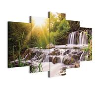 Cuadros B&D XXL - Grand Tableau Décoration Murale Salon, Nature, 200x100 cm | Clous Inclus, Impression sur Toile, Tableaux, Posters et Arts Décoratifs, Arbres Pierre Paysage Forêt Feuilles Plantes Soleil