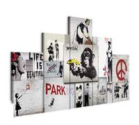 Cuadros B&D XXL - Tableau décoratif artistique 200x100 cm - Impression sur toile colorée - Décoration murale - Graffiti artistique de banksy personnes inscriptions murales urbaines f-C-0138-b-m